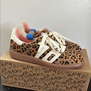 Brown and White Leopard Print Sneakers with White Accents